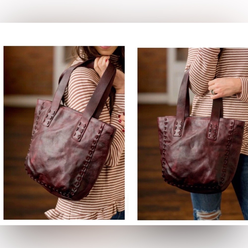 Bed Stu Leather Stevie Tote Shoulder Bag Merlot Deep Red Retail $255 - Picture 12 of 13